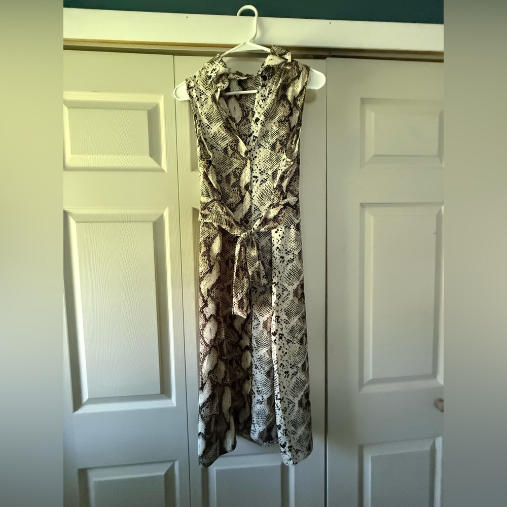 Snake Print Sleeveless Dress with Belt